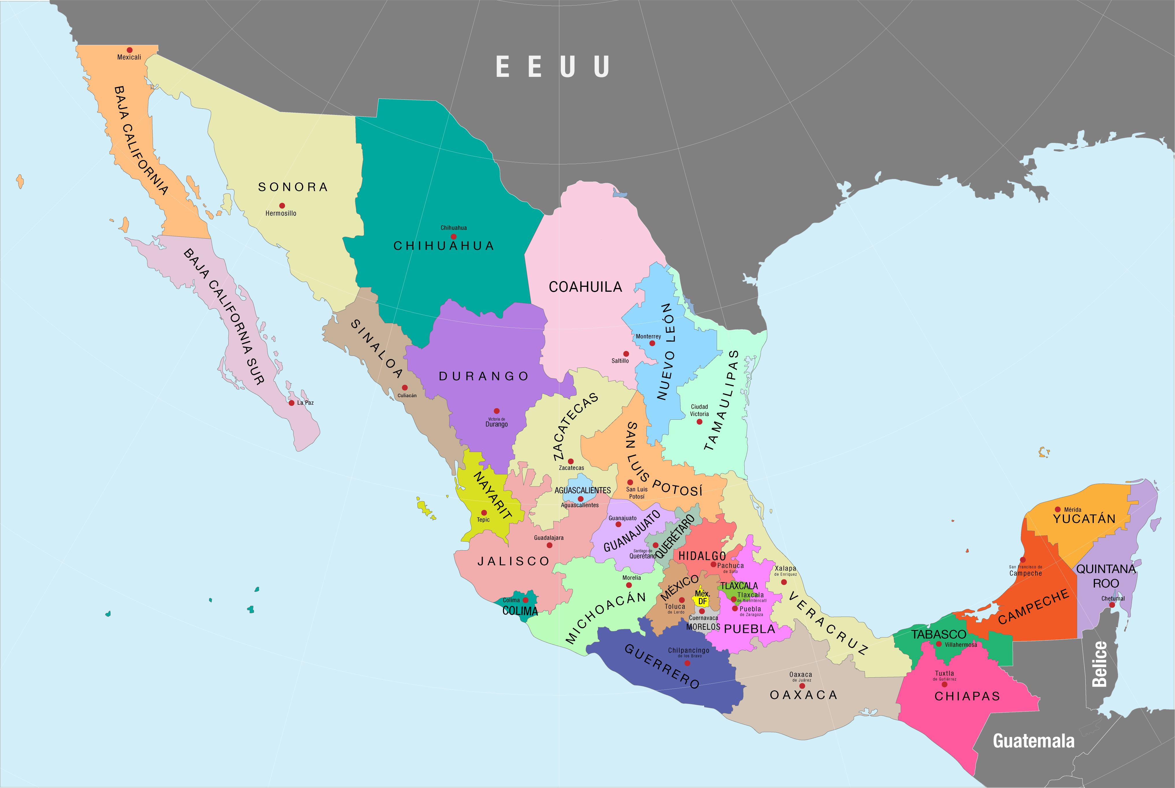 Mapa de los estados de México