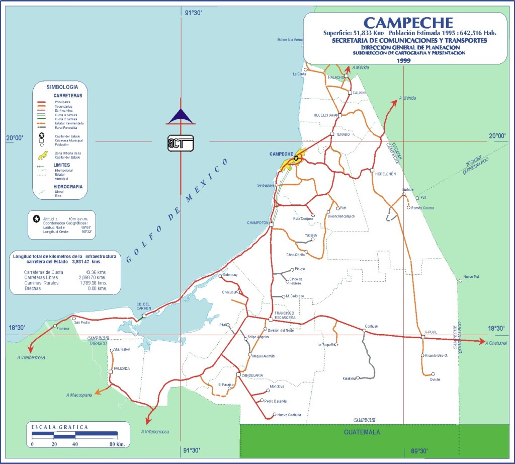 Mapa del estado de Campeche