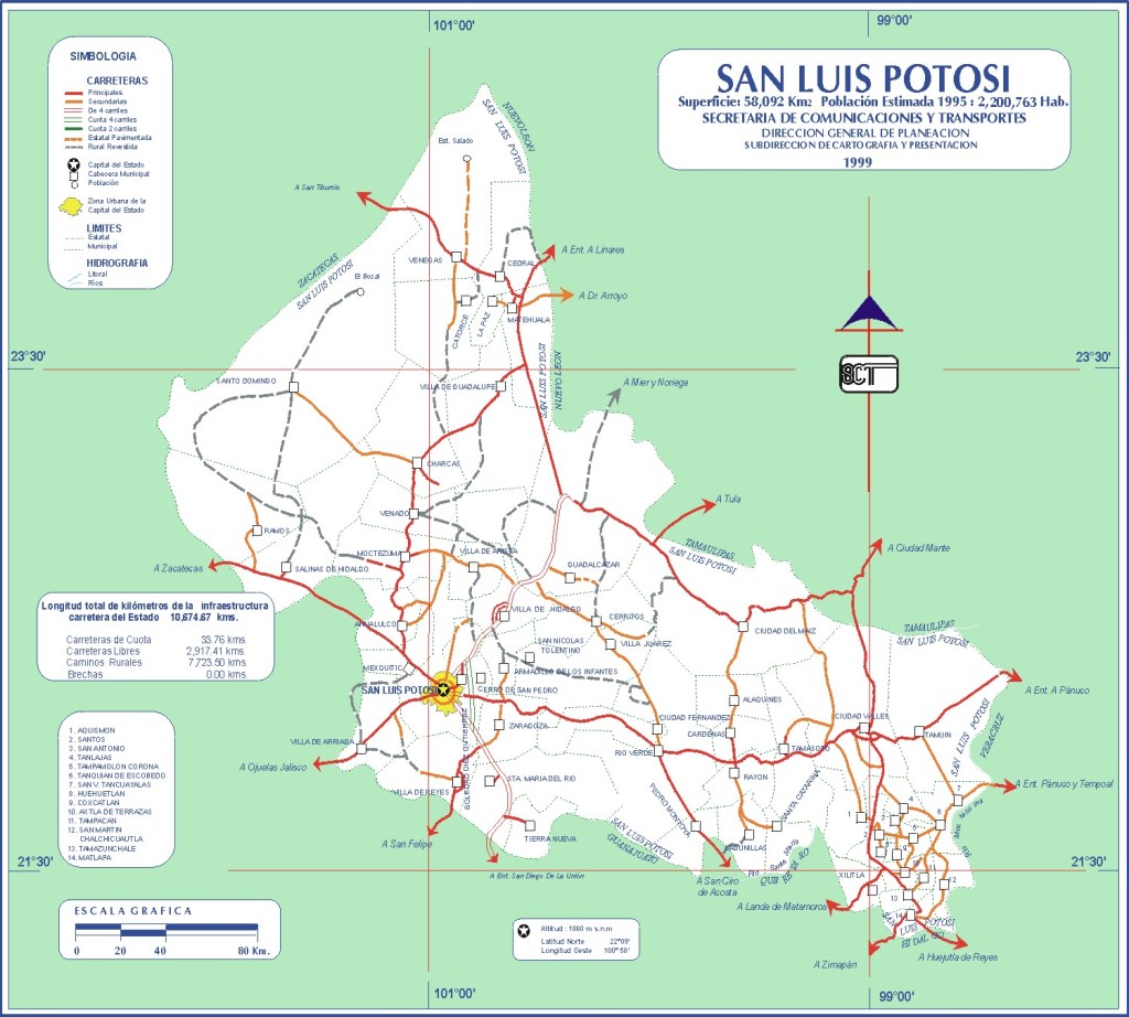 Mapa de carreteras del Estado de San Luis Potosí