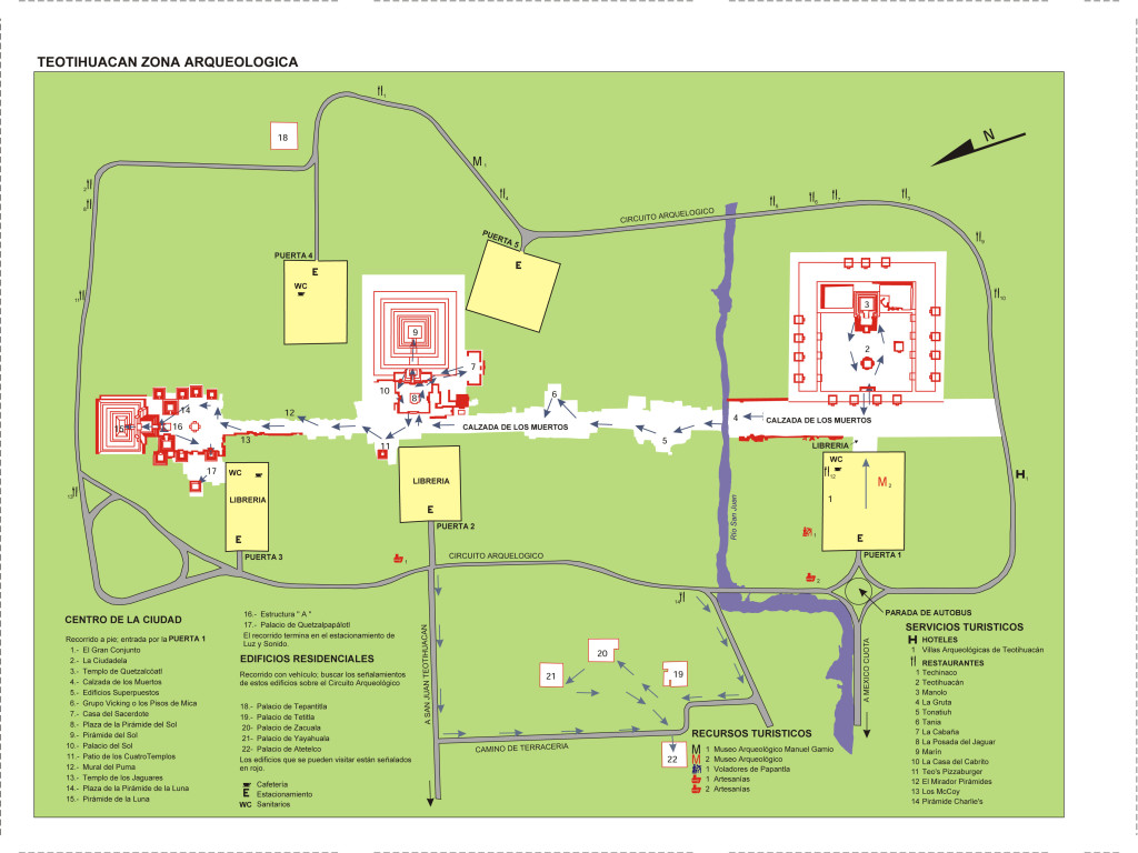 Mapa del yacimiento arqueológico de Teotihuacán.