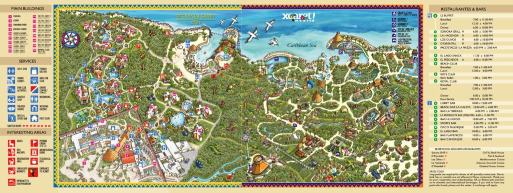 Mapa de las atracciones de Xcaret Riviera Maya
