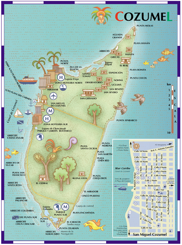 Mapa de la isla de Cozumel