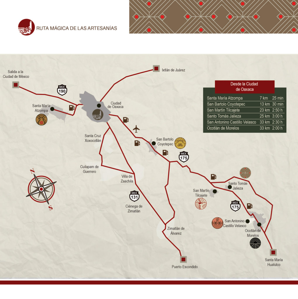 Mapa de las Rutas de las Artesanías del Estado de Oaxaca