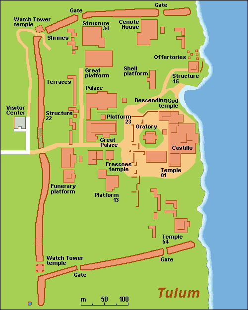 Mapa de las Ruinas Mayas de Tulum