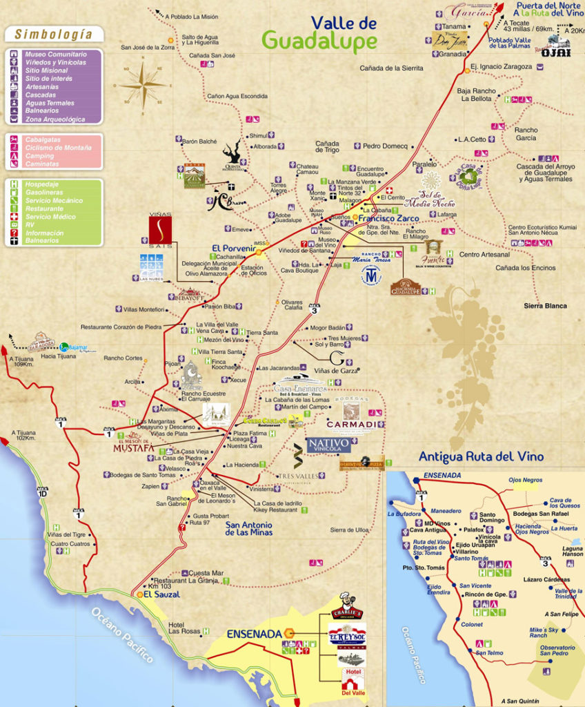 Mapa de la Ruta del Vino de Baja California