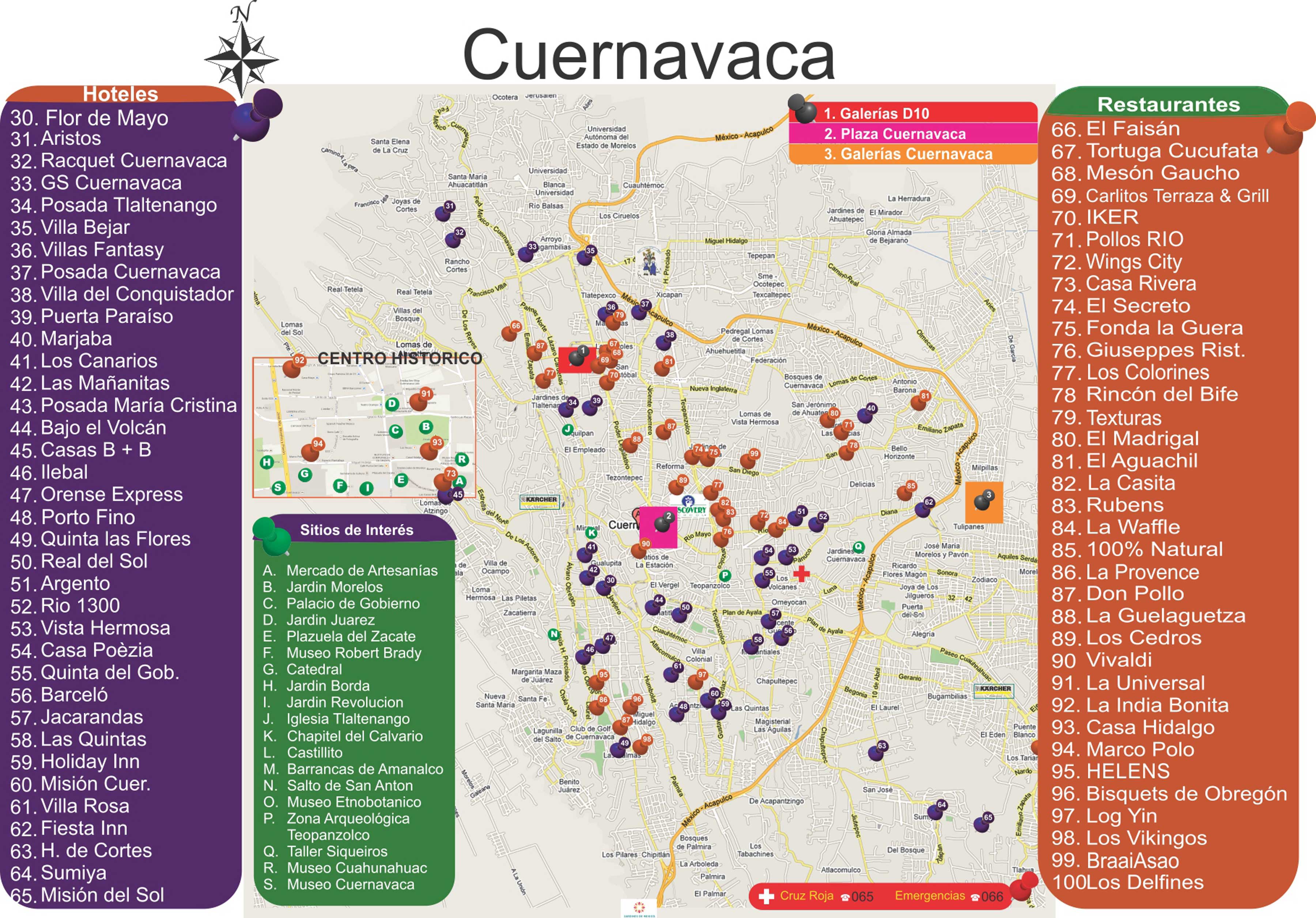 Mapa turístico con los lugares para ver en Cuernavaca