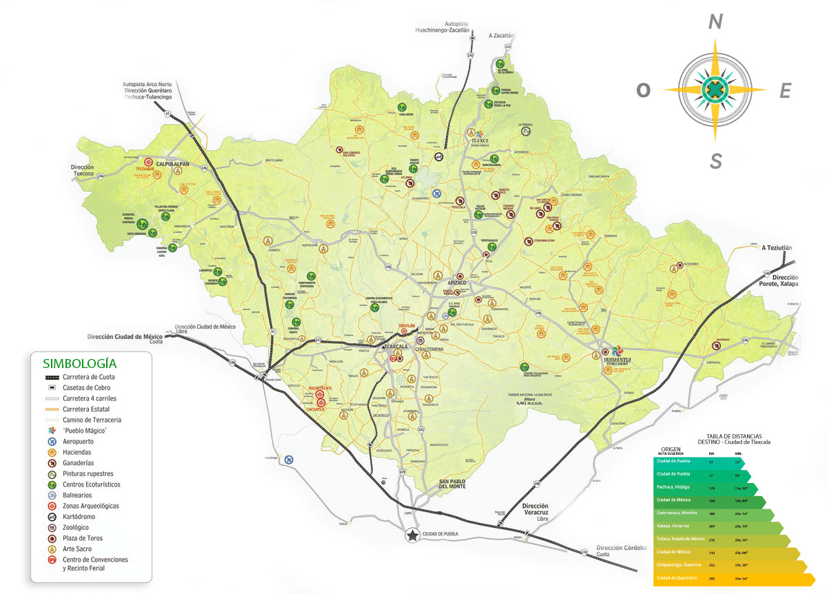 Mapa de carreteras del estado de Tlaxcala