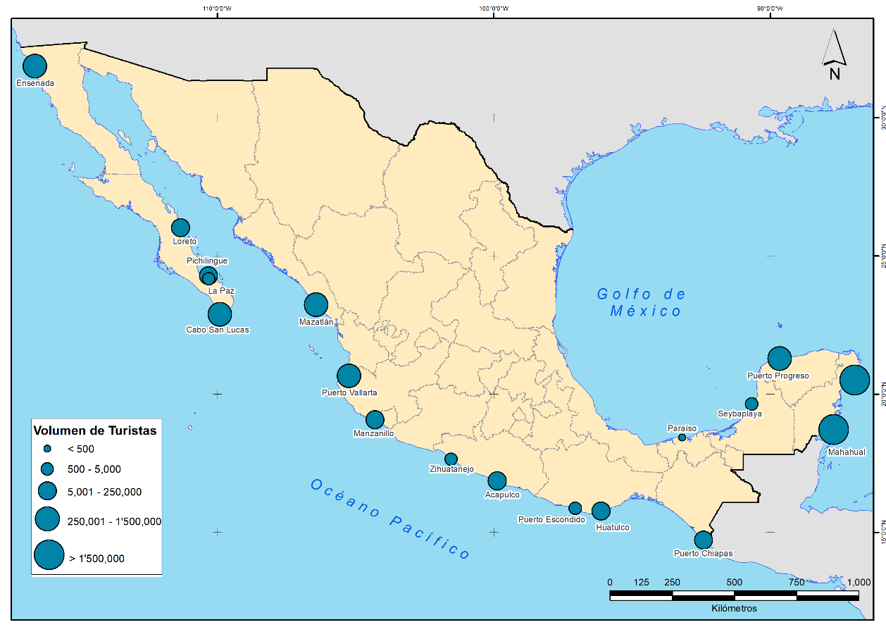 Mapa de las escalas de los cruceros en México